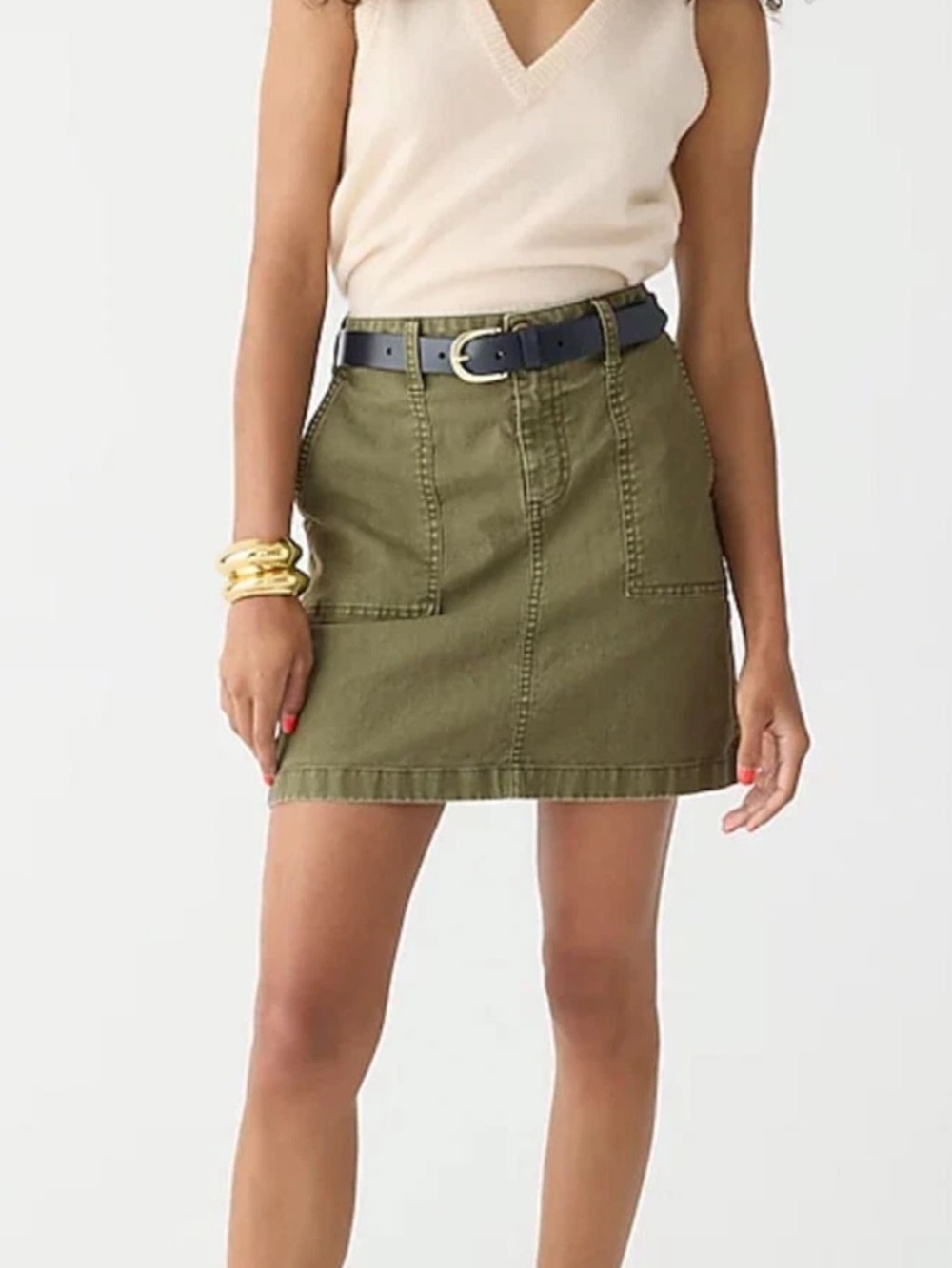J. Crew Olive Utility Cotton Linen Mini Skirt